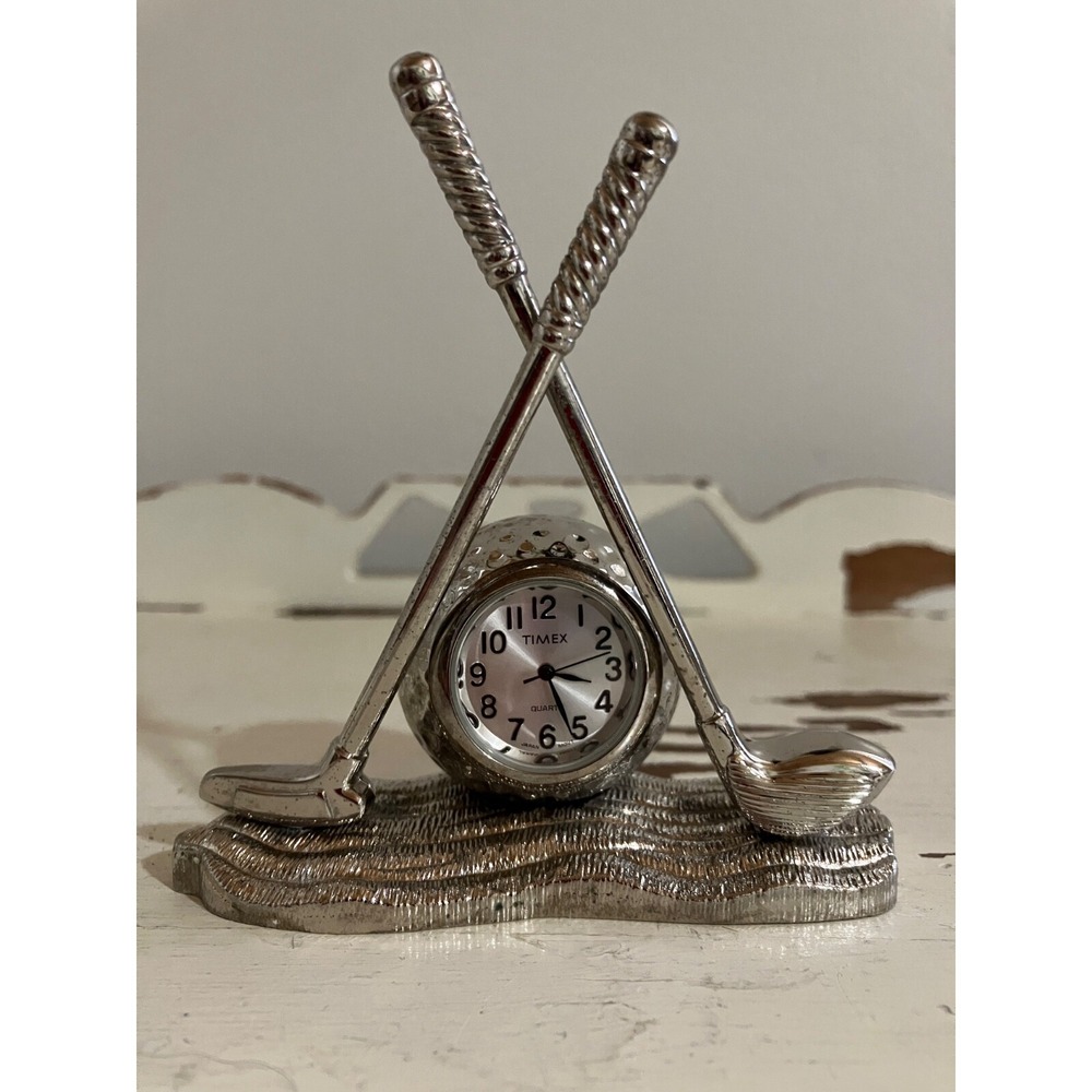 Timex Desk Clock Golf Ball And Clubs, Vintage